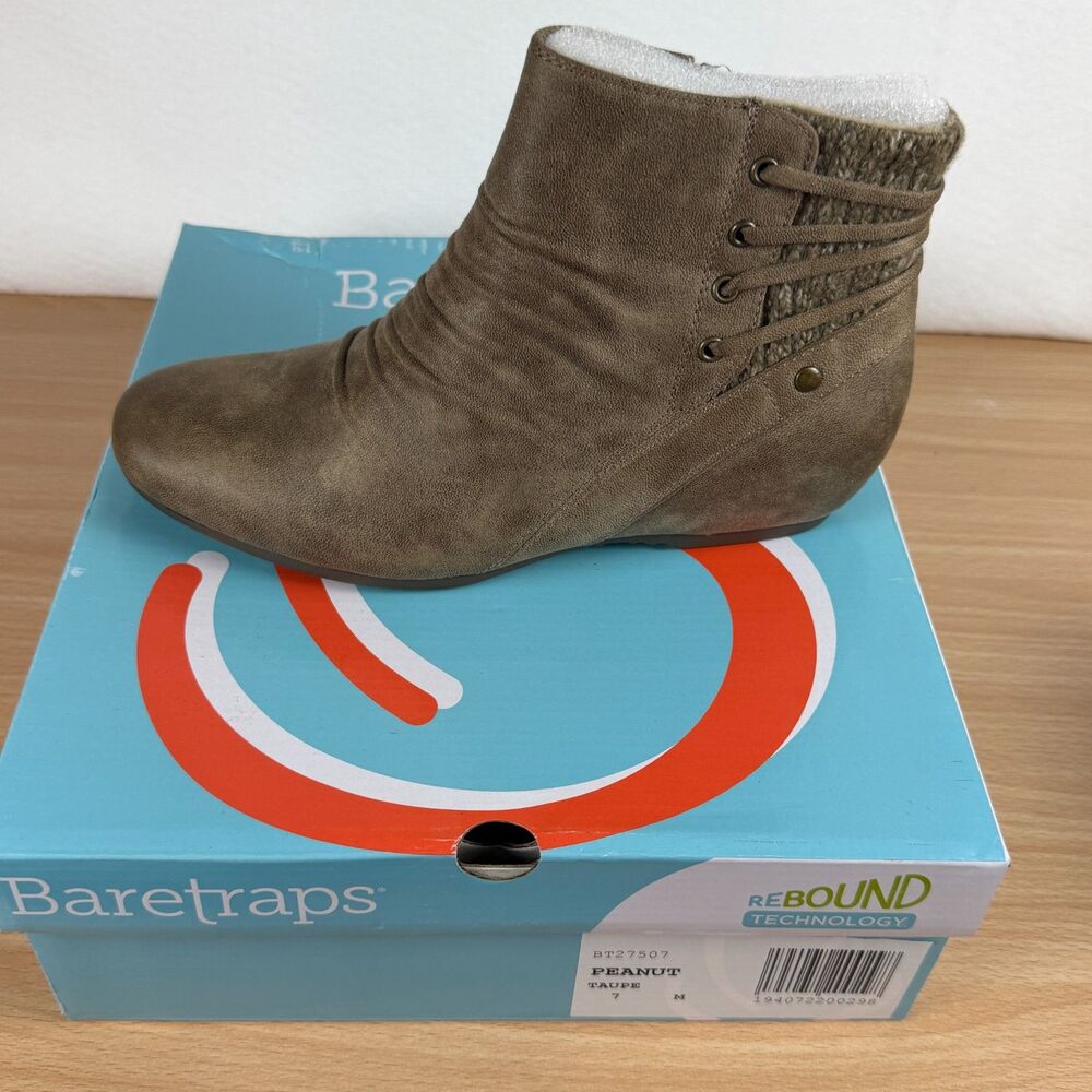 Baretraps Peanut Size 7 M Taupe Ankle Boots Faux Shearling Lined Comfort NWT